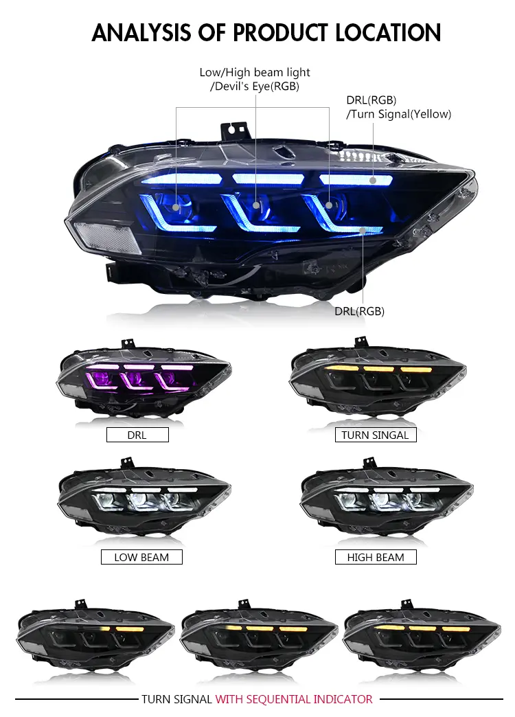 Ford Mustang RGB Headlights Ford-A202-RGB For Ford Mustang (2018–2023) Head Lamp 23 Mustang RGB Headlights