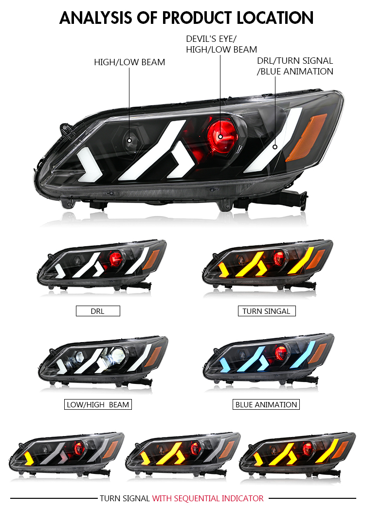 Honda Accord Headlights YG-A502 / YG-A502-E For Honda Accord (2013–2015) 4-Door Head Lamp 19 Accord Headlights