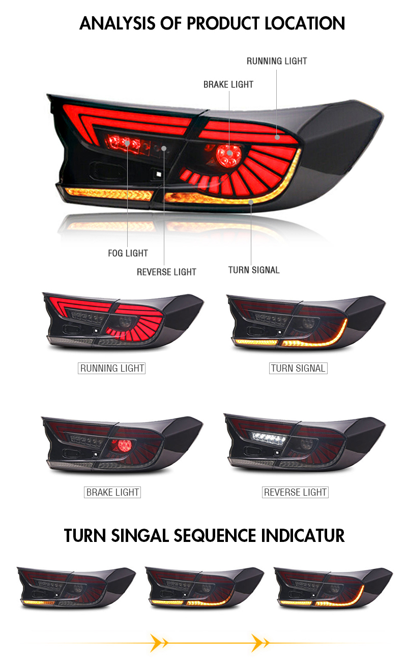 Honda Accord Tail Lights YG-B108G For Honda Accord (2018–2022) 14 Accord Tail Lights