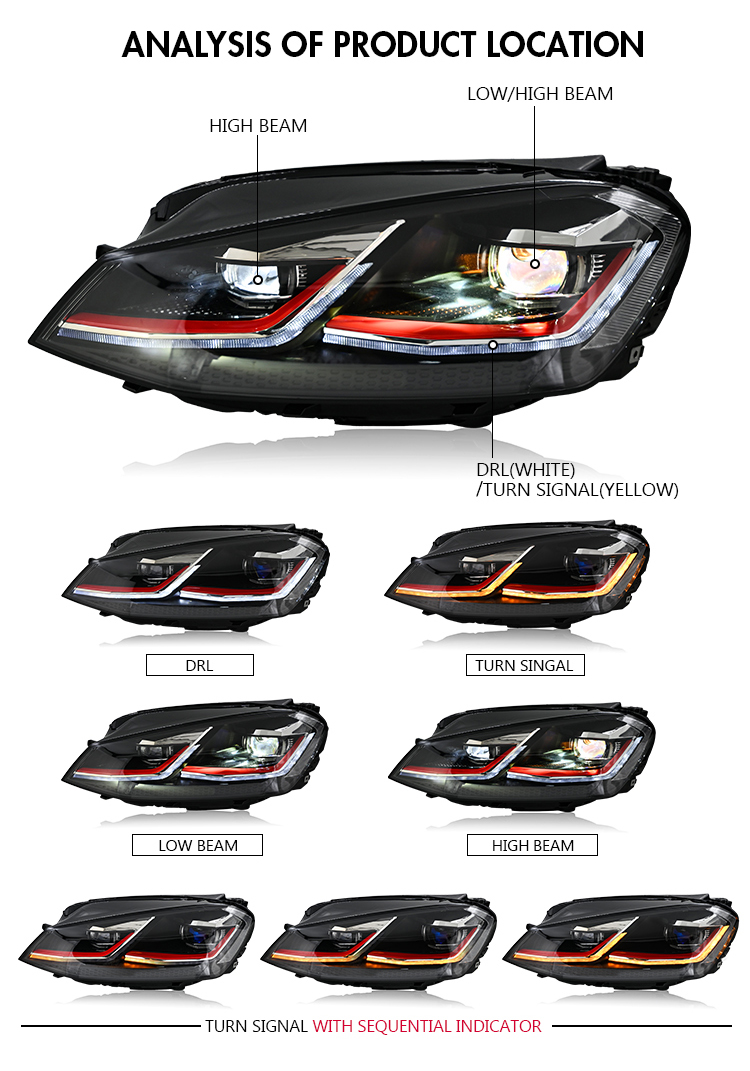 Volkswagen Golf 7 Headlights GLF-A282-A For VW Golf MK7 (2015–2017) Head Lamp 21 Golf 7 Headlights