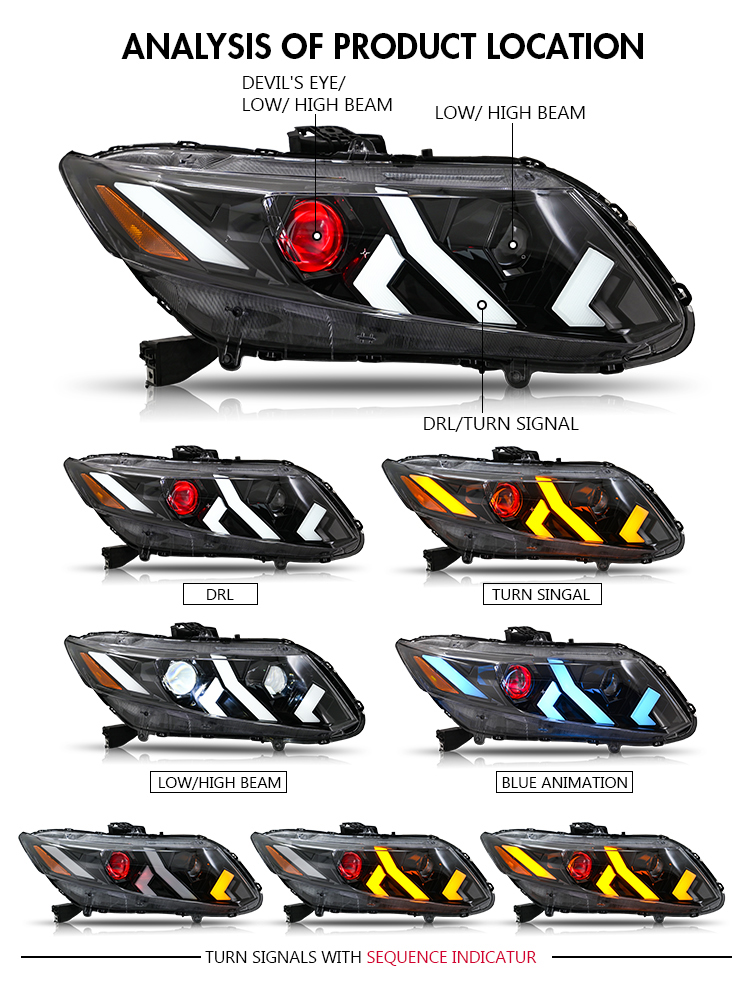 Honda Civic Headlights SY-A523 Series For Honda Civic (2012–2015) 19 Civic Headlights