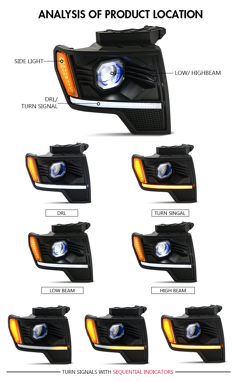 Ford F150 Headlights F150-A509B For Ford F-150 (2009–2014) 19 F150 Headlights