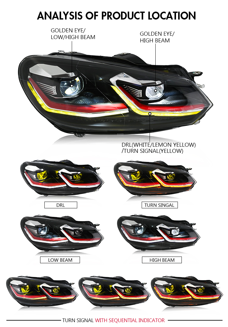 Volkswagen Golf MK6 Headlights GLF-A282-G6 For Volkswagen Golf MK6 (2010–2014) 19 Golf MK6 Headlights